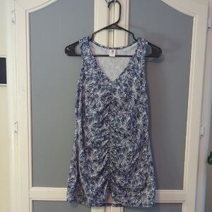 Soybu Blue & White Palm-Print V-Neck Tank Atheleisure